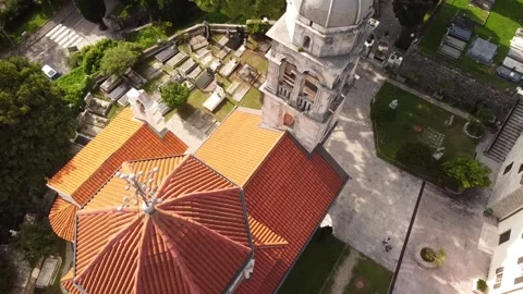 Monastery, top view. The domes of the monastery and the bell tower. Stock Footage 221500747