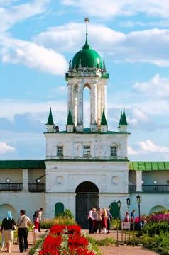 The monastery tower with a gate Stock Photos
