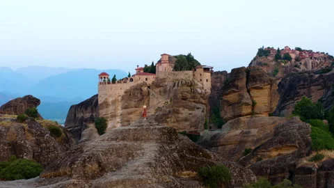 Monastery of Varlaam On Top Of Rocky Formation Video stock 343738121