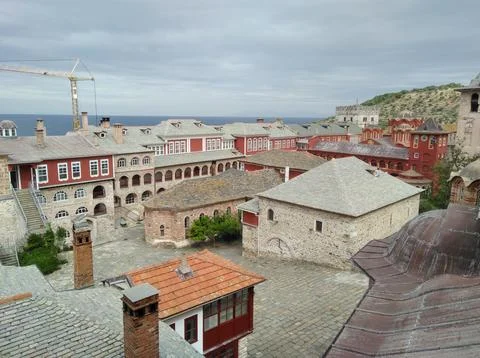 The Monastery of Vatopedi is a monastery built on Mount Athos Stock Photos