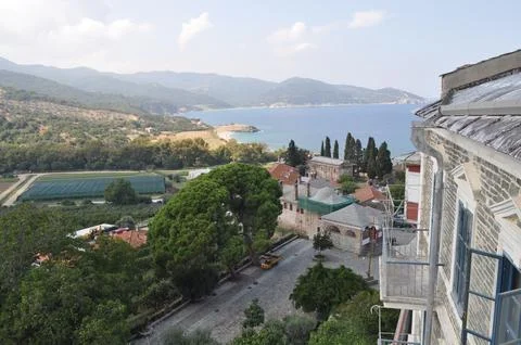 The Monastery of Vatopedi is a monastery built on Mount Athos Stock Photos