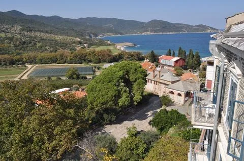 The Monastery of Vatopedi is a monastery built on Mount Athos Stock Photos