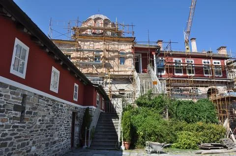 The Monastery of Vatopedi is a monastery built on Mount Athos Stock Photos