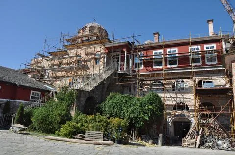 The Monastery of Vatopedi is a monastery built on Mount Athos Stock Photos