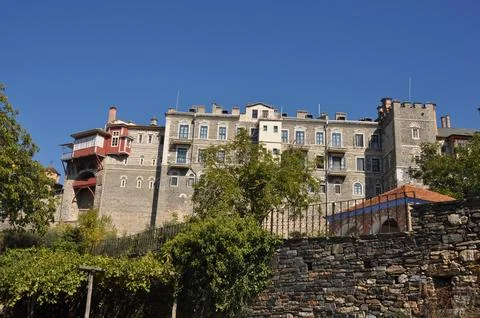 The Monastery of Vatopedi is a monastery built on Mount Athos Stock Photos