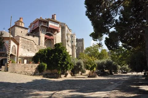 The Monastery of Vatopedi is a monastery built on Mount Athos Stock Photos
