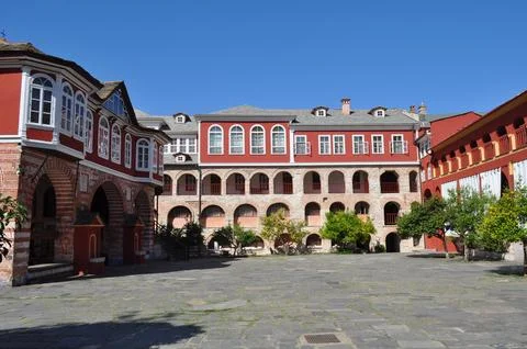 The Monastery of Vatopedi is a monastery built on Mount Athos Stock Photos
