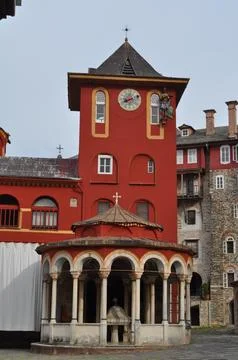 The Monastery of Vatopedi is a monastery built on Mount Athos Stock Photos