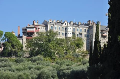 The Monastery of Vatopedi is a monastery built on Mount Athos Stock Photos