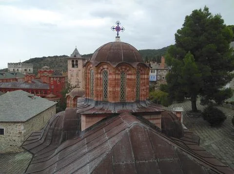 The Monastery of Vatopedi is a monastery built on Mount Athos Stock Photos