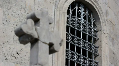 Monastery, window and cross Video stock 32675350