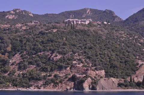 The Monastery of Xeropotamou is a monastery built on Mount Athos Stock Photos