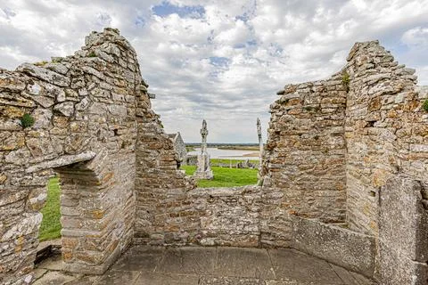 Monastre de Clonmacnoise. Monastery of Clonmacnoise. Stock Photos