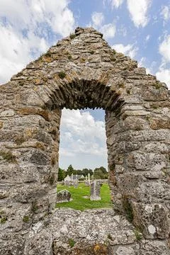 Monastre de Clonmacnoise. Monastery of Clonmacnoise. Stock Photos