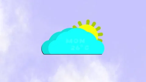 Monday 26 Degree c. Sky with weather icon animation. Stock Footage 286145199