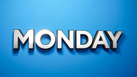 Monday 3d typography brushed Metal chrome letter on blue background 3d illu.. Stock Illustration