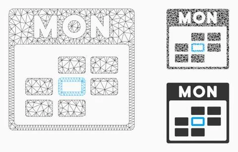 Monday Calendar Grid Vector Mesh Wire Frame Model and Triangle Mosaic Icon Illustrazione stock