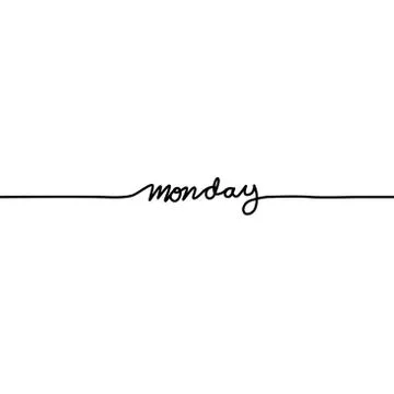 Monday, day of the week in a continuous line, on a white background. - Vector Stock Illustration