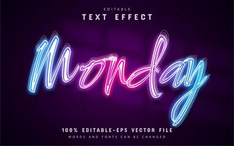 Monday neon text effect Stock Illustration