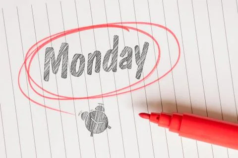 Monday note with a red marker Stock Photos