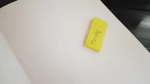 Monday Task Planning with Sticky Notes on Notebook Beside Laptop Keyboard Stock Footage 335525750