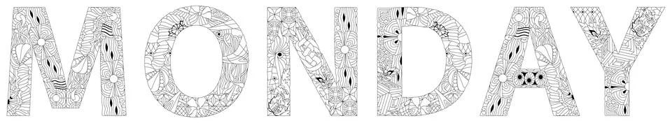Monday text design for coloring, clean and simple for any purpose Иллюстрация
