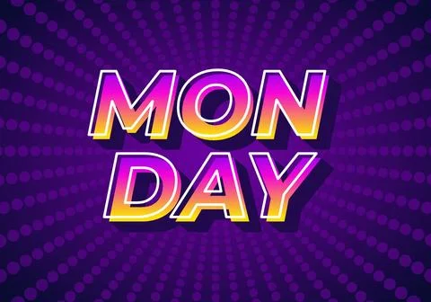 Monday. Text effect in 3D look with gradient purple yellow color Stock Illustration