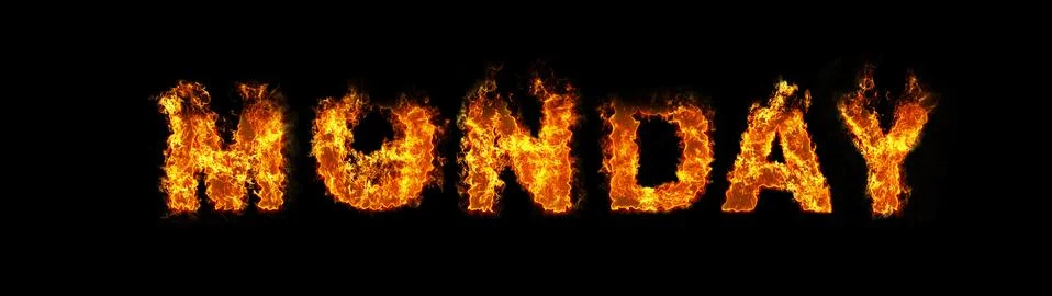 Monday text on fire Stock Photos