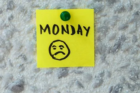 MONDAY    text written on sticky note on gray background Stock Photos