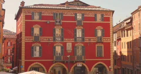 Mondovi Piazza main square striking red building, Italy Stock Footage 341314768