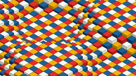 Mondrian Style Isometric Geometric Cube Motion Graphic Loop Background Stock-Footage 345126934