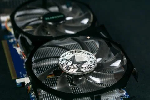 Monero coin on GPU, Cryptocurrency Mining Using Graphic Cards Stock Photos