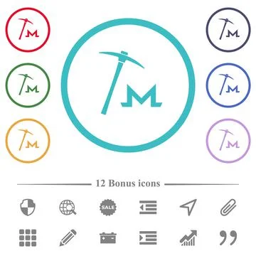 Monero cryptocurrency mining flat color icons in circle shape outlines Stock-Illustration