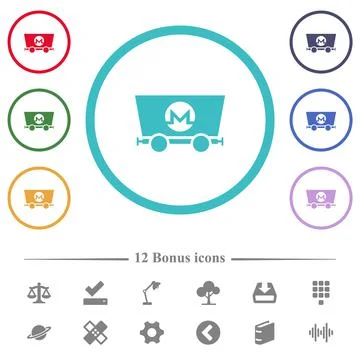 Monero cryptocurrency mining flat color icons in circle shape outlines Stock-Illustration