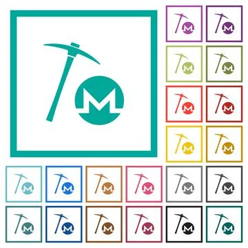 Monero cryptocurrency mining flat color icons with quadrant frames Stock-Illustration