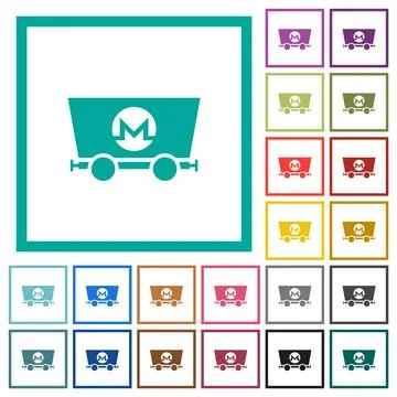 Monero cryptocurrency mining flat color icons with quadrant frames Stock-Illustration