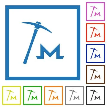 Monero cryptocurrency mining flat framed icons Stock-Illustration
