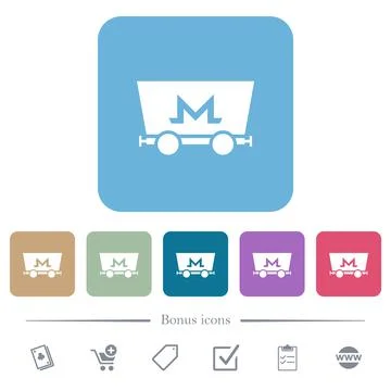 Monero cryptocurrency mining flat icons on color rounded square backgrounds Stock-Illustration