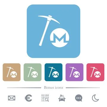 Monero cryptocurrency mining flat icons on color rounded square backgrounds Stock-Illustration