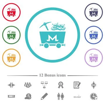 Monero cryptocurrency mining with treasure flat color icons in circle shape o Stock-Illustration