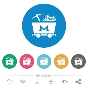 Monero cryptocurrency mining with treasure flat round icons Stock-Illustration