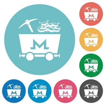 Monero cryptocurrency mining with treasure flat round icons Stock-Illustration
