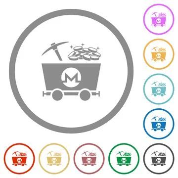 Monero cryptocurrency mining with treasure flat icons with outlines Stock Illustration
