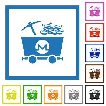 Monero cryptocurrency mining with treasure flat framed icons Stock-Illustration
