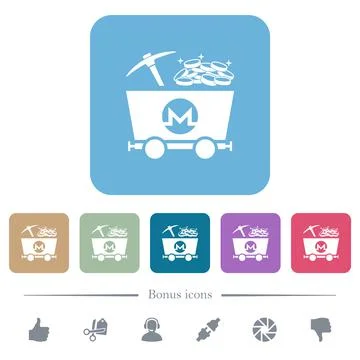Monero cryptocurrency mining with treasure white flat icons on color rounded Stock-Illustration
