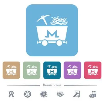Monero cryptocurrency mining with treasure white flat icons on color rounded Stock-Illustration