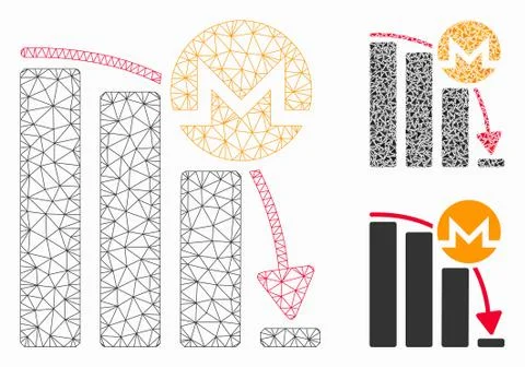Monero Epic Fail Chart Vector Mesh Carcass Model and Triangle Mosaic Icon Illustrazione stock