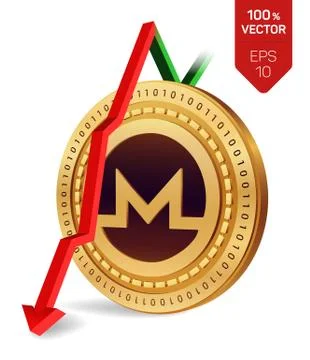 Monero. Fall. Red arrow down. Monero index rating go down on exchange market. Stock Illustration