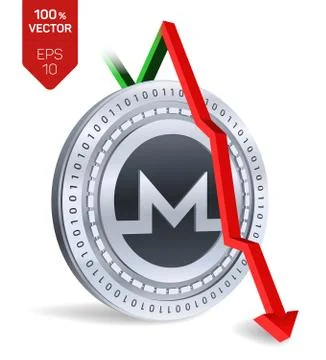 Monero. Fall. Red arrow down. Monero index rating go down on exchange market. Stock Illustration