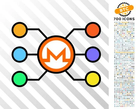 Monero Network Nodes Flat Icon with Bonus Illustrazione stock